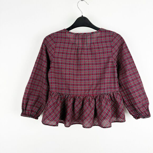 Ralph Lauren Girl's Plaid Red Green Tartan Long Sleeve Ruffle Buttons Top Size 5 - Picture 7 of 15